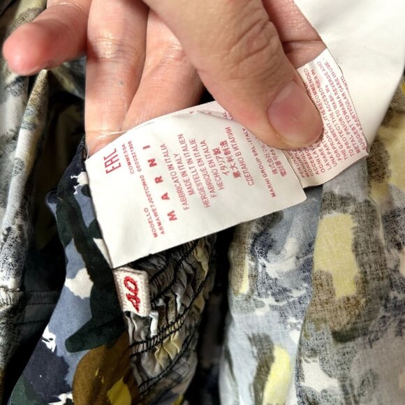 MARNI Citrus Full Skirt Black Printed Square Neck Midi Dress Women's Size IT 40 - Picture 11 of 12